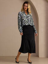 [Léopard Sarcelle] SilkSilky-FR Long Sleeve Lapel Collar Blouse 007