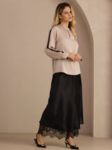 [Tan] SilkSilky-FR Long Sleeve Keyhole Neck Blouse 006