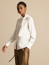 [Blanc] SilkSilky-FR 19Momme Manches longues À Nouer Blouse 006