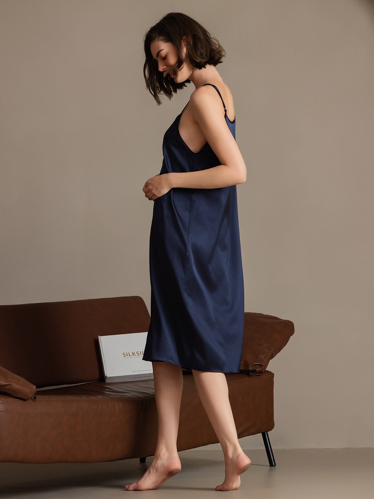[Bleu Foncé] SilkSilky-FR 19Momme Soie Dress 002