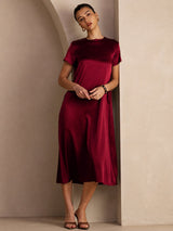 [Rouge Foncé] SilkSilky-FR Short Sleeve Crew Neck Robes 005