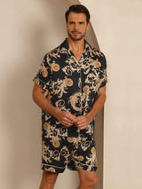 [Dragon Noir] SilkSilky-FR Short Sleeve Lapel Collar Homme Pyjamas 004