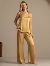 [Tan] SilkSilky-FR 19Momme Sans manches Encolure Dégagée Femme Pyjamas 007