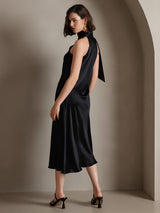 [Noir] SilkSilky-FR Sleeveless Tie Neck Robes 002