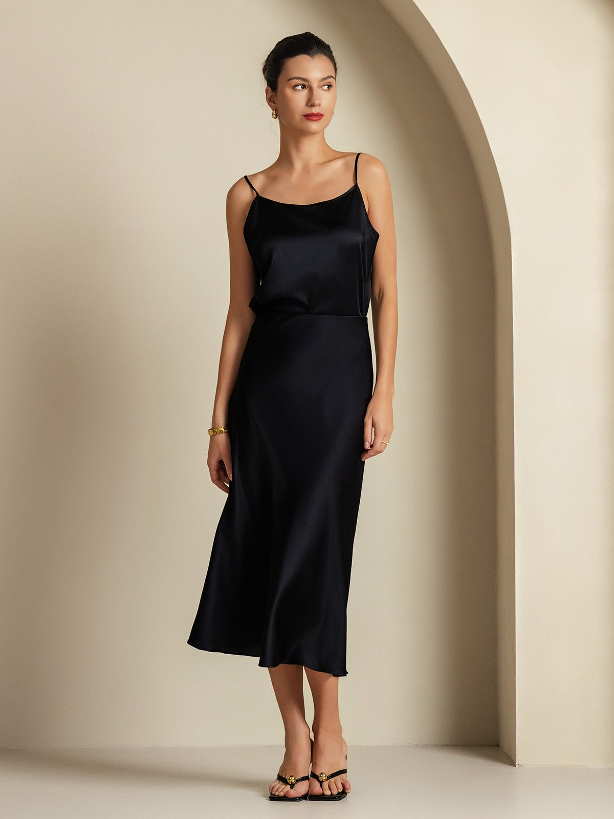 [Noir] SilkSilky-FR 19Momme Soie Womens Outfit Sets 005,