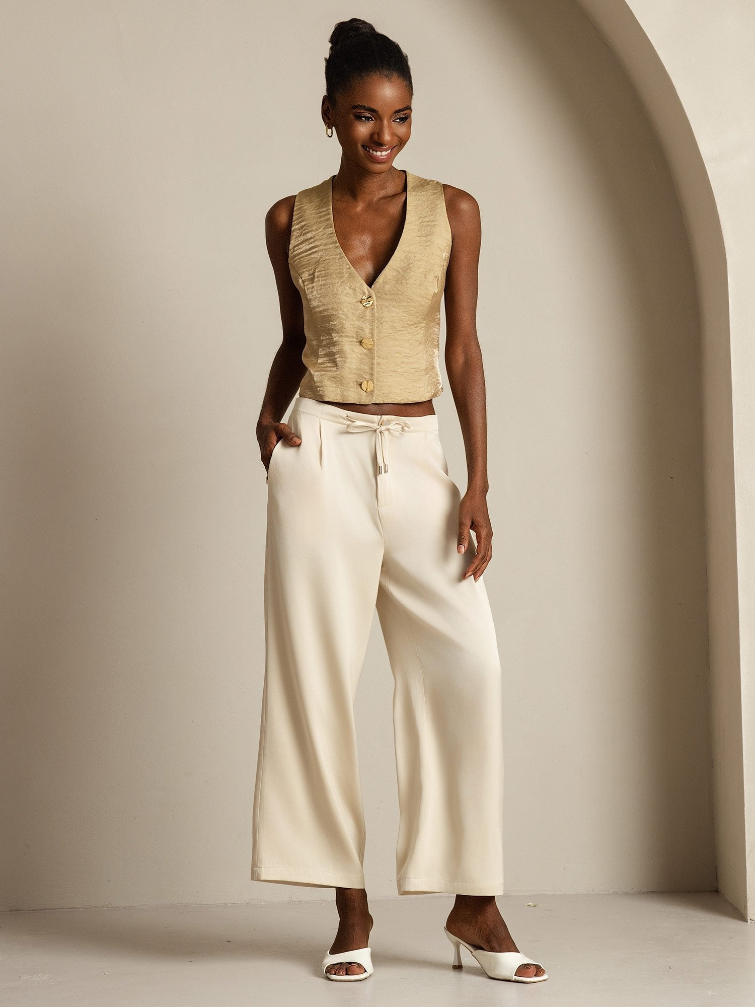 [Beige] SilkSilky-FR 19Momme Soie Womens Pants 008
