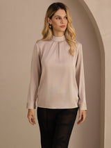 [Café] SilkSilky-FR Long Sleeve Stand Collar Blouse 001