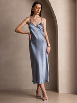 [Bleu Grisâtre] SilkSilky-FR Sleeveless V Neck Robes 001