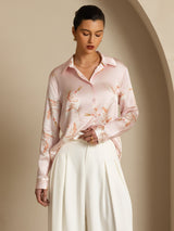 [Rose] SilkSilky-FR 19Momme Manches longues Col à Revers Femme Chemise 004