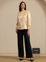 [Champagne] SilkSilky-FR 19Momme Long Sleeve Round Neck Blouse 007