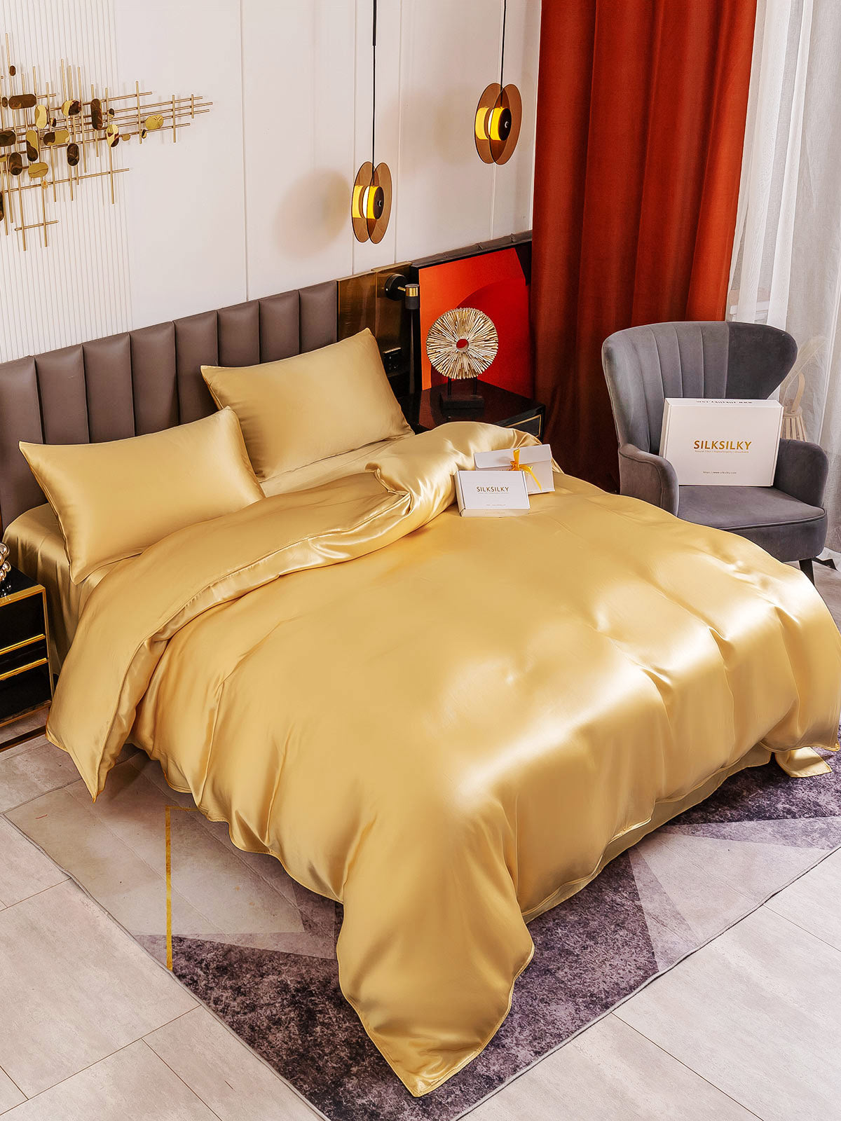 SilkSilky FR 19Momme Pure Soie Bedding Set Champagne 003