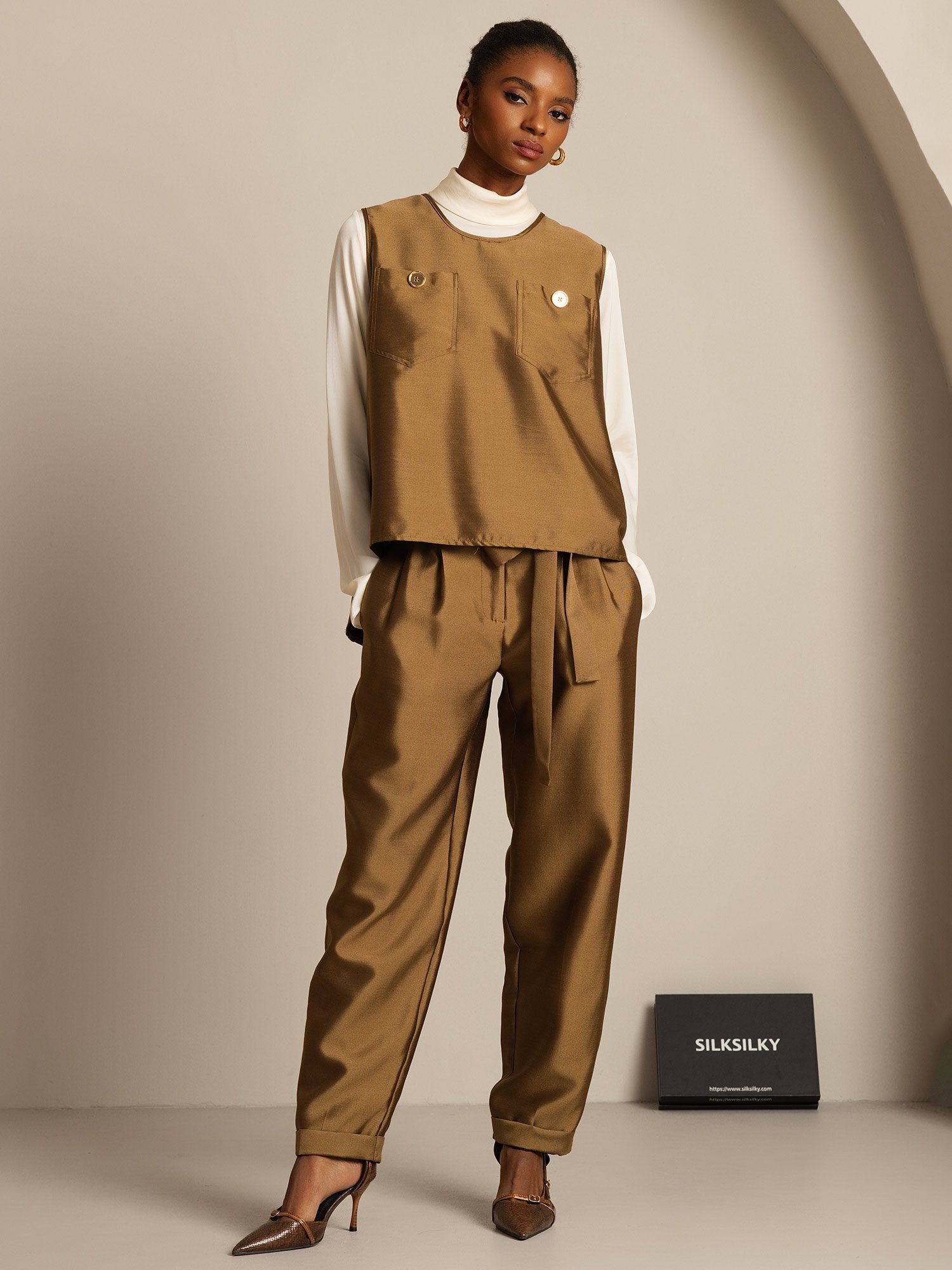 [Bronze] SilkSilky-FR 32Momme Soie Womens Vest 005,