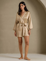 [Or Champagne] SilkSilky-FR 3/4 Sleeve Femme Peignoir 005