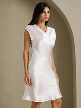 [Blanc] SilkSilky-FR Cap Sleeve V Neck Chemises de nuit 006