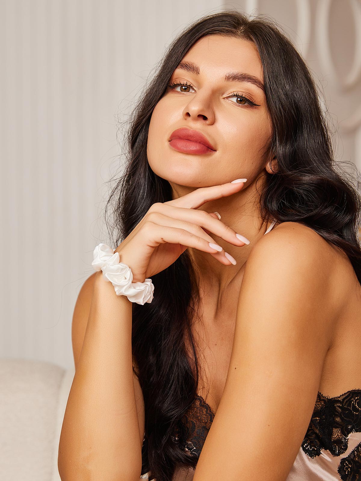 [Blanc] SilkSilky-FR Pure Soie Scrunchie 003,