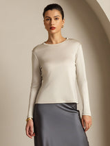 [Gris] SilkSilky-FR Manches longues Col Ras Du Cou Femme T-Shirt 013