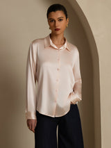 [Rose Clair] SilkSilky-FR Long Sleeve Lapel Collar Femme Chemise 001