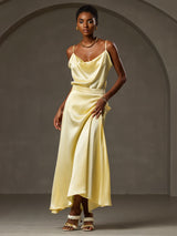 [Jaune] SilkSilky-FR Spaghetti Strap Cowl Neck Top À Fines Brides 005