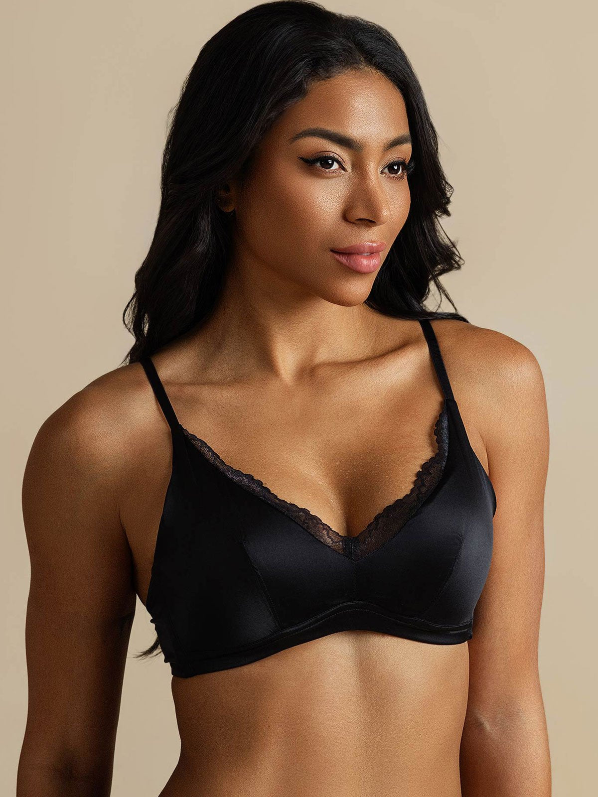 [Noir] SilkSilky-FR Soie Bra 007