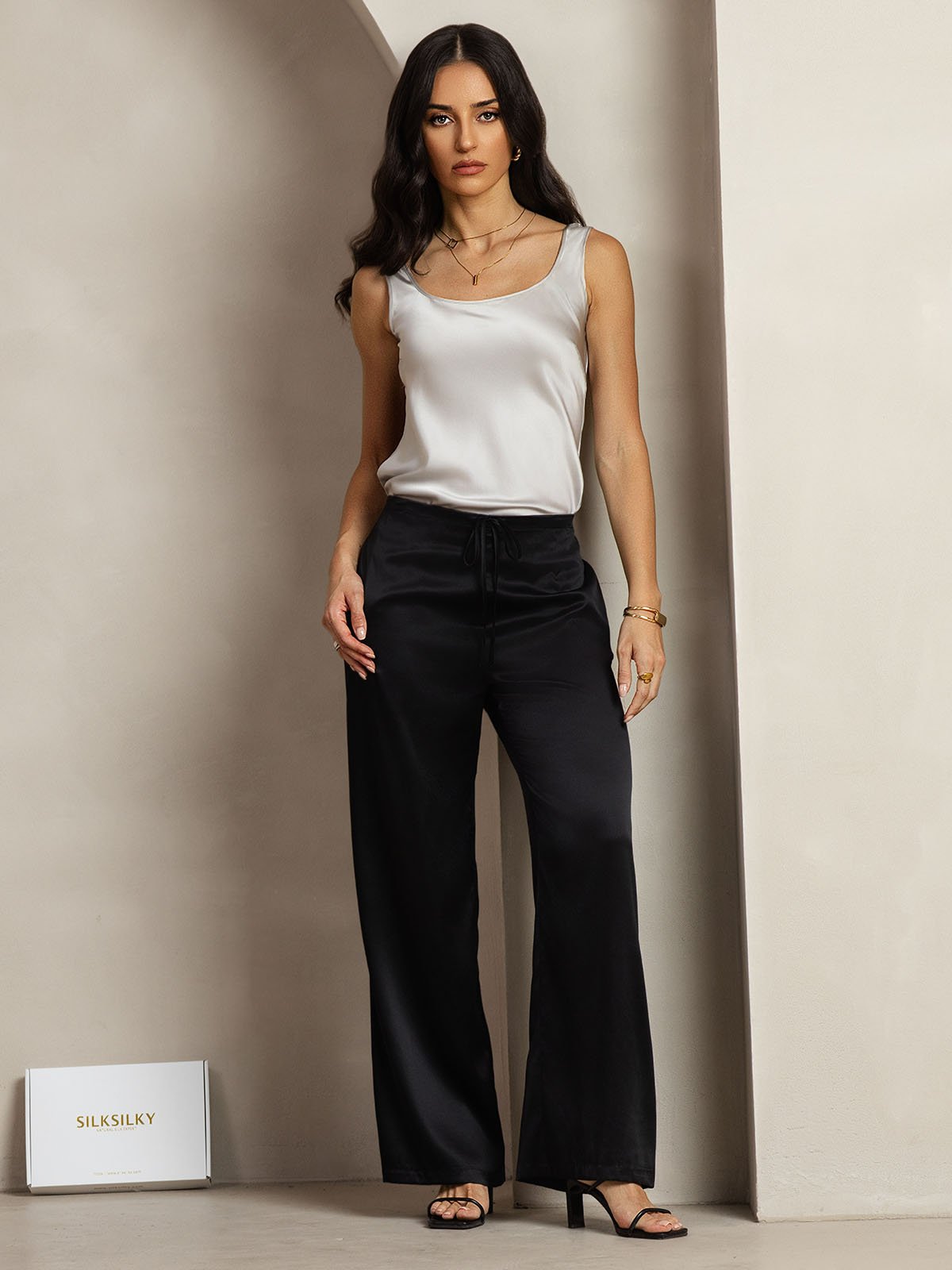 [Noir] SilkSilky-FR 19Momme Soie Womens Pants 001