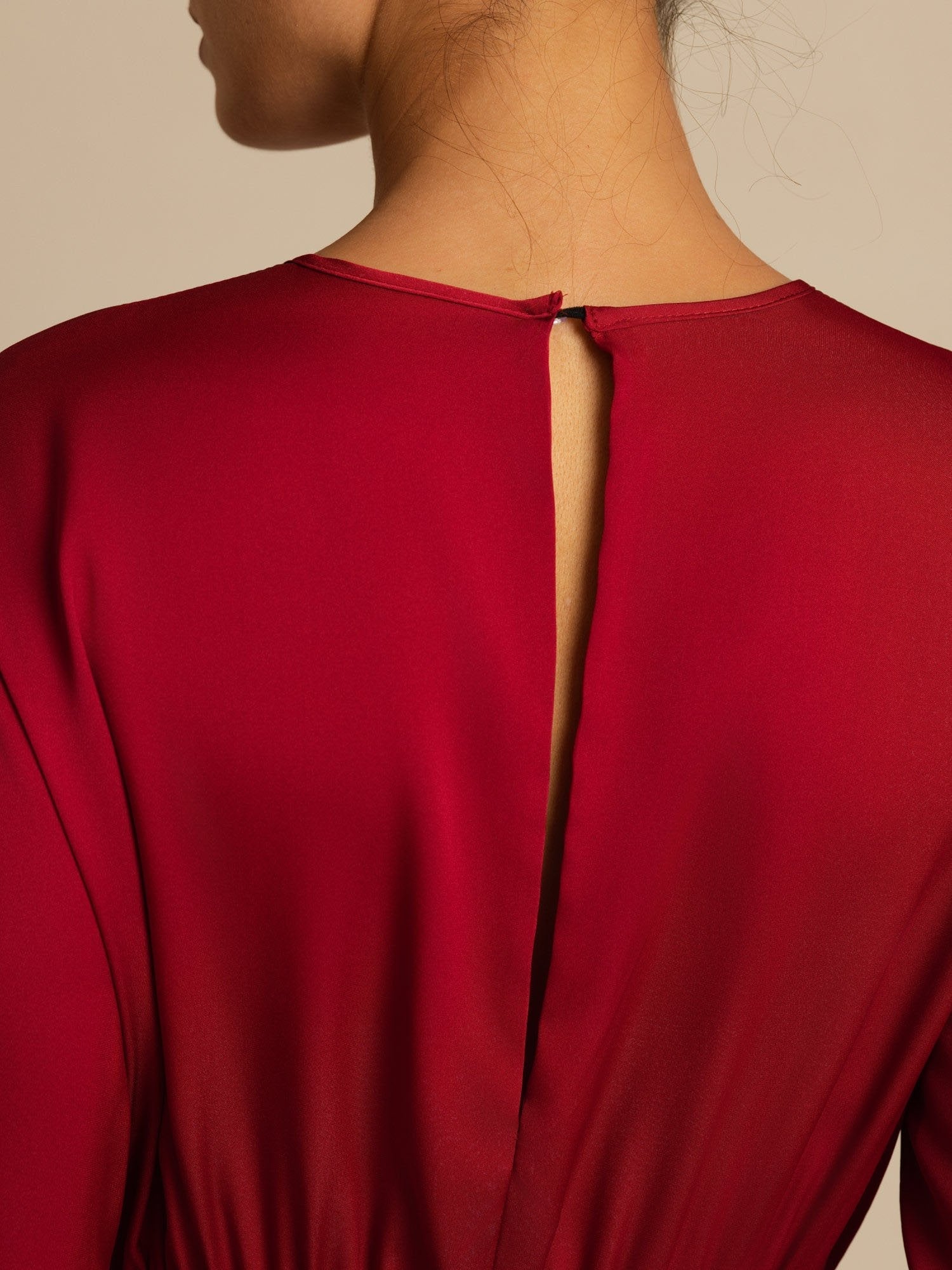 [Rouge Vineux] SilkSilky-FR 19Momme Soie Manches longues Col Rond Robes 004