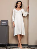 SilkSilky FR Pure Soie Manches longues Nightgown Blanc 001