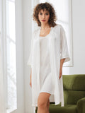 SilkSilky FR Pure Soie Trois quart Nightgown&Robe Set Blanc 005