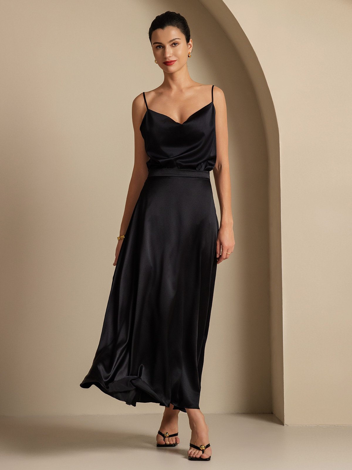 [Noir] SilkSilky-FR 19Momme Soie Skirt 005