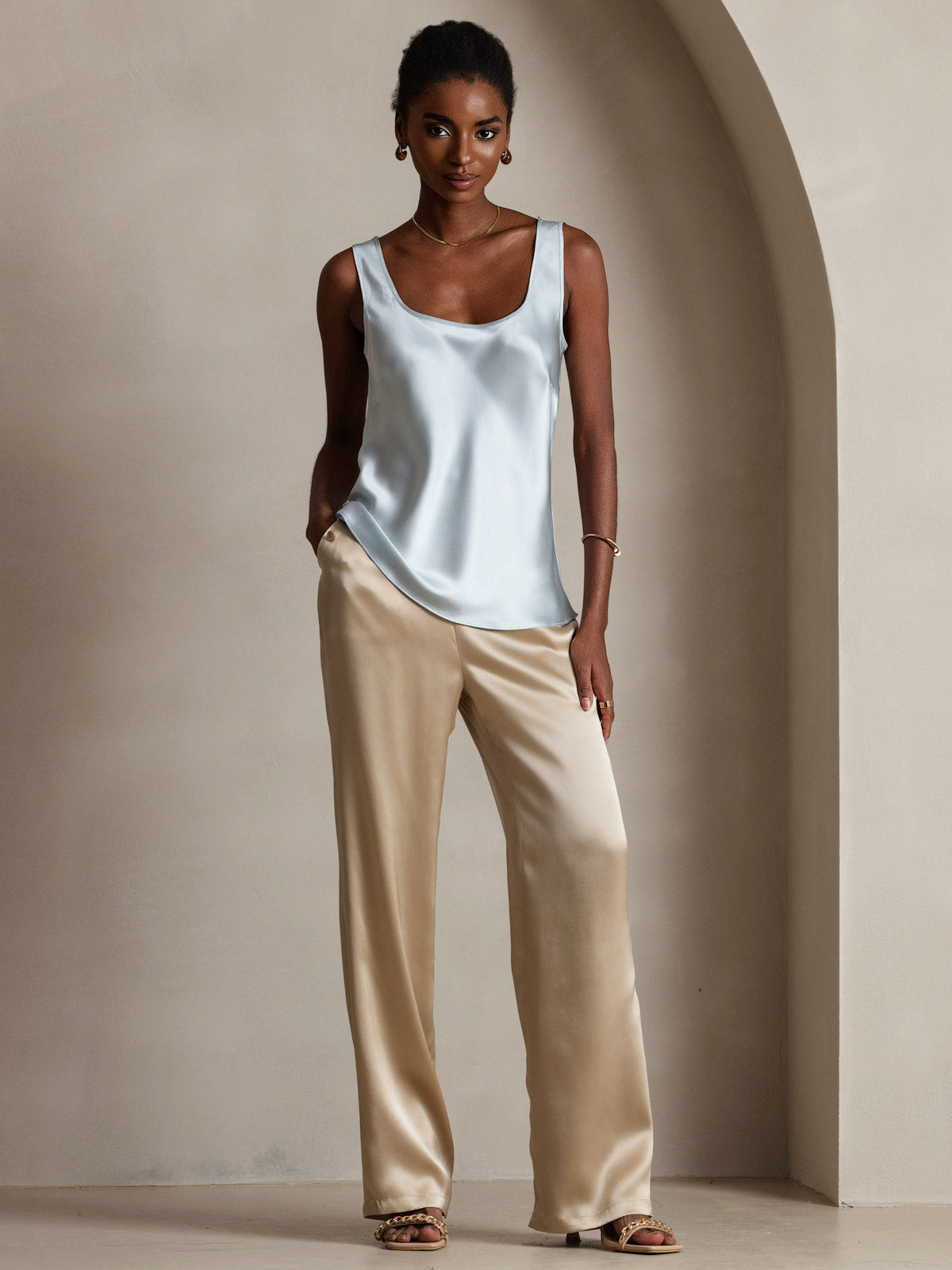 [Bleu Clair] SilkSilky-FR 19Momme Soie Camisoles 001