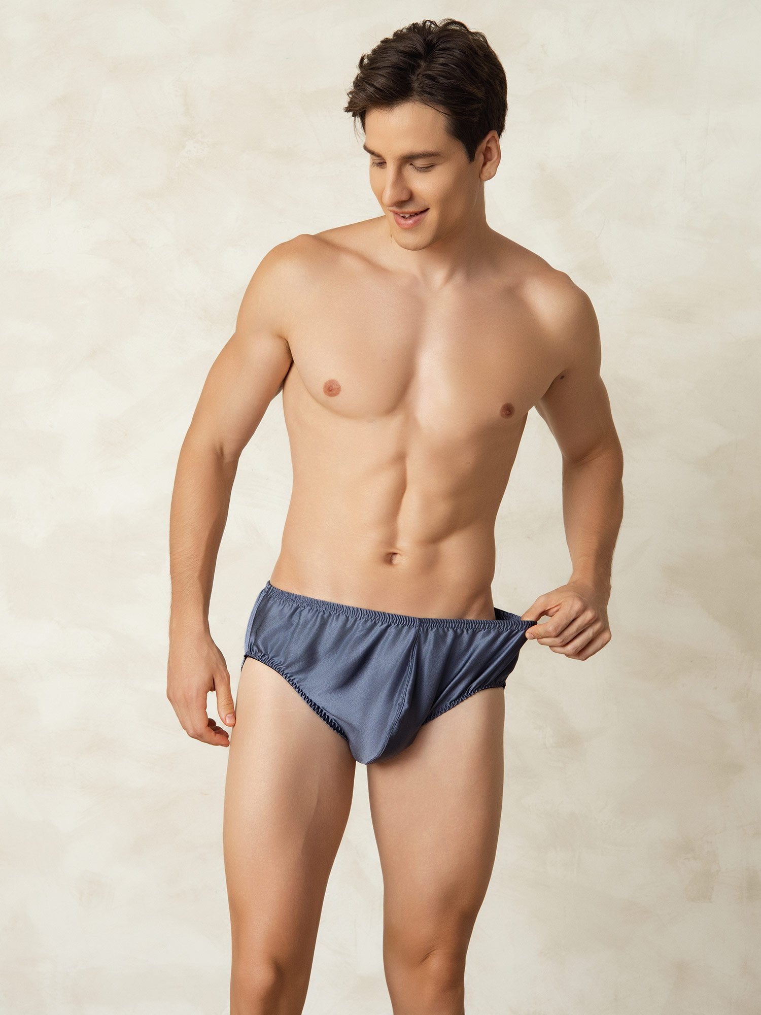 [BleuGrisâtre] SilkSilky-FR Soie Mens Underwear 005