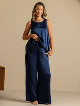 [Bleu Foncé] SilkSilky-FR Sleeveless Scoop Neck Top À Fines Brides 005