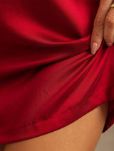[Rouge Vineux] SilkSilky-FR 19Momme Manches courtes Col Rond Chemises de nuit 005