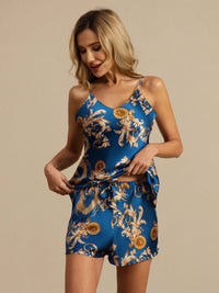 Vue portée short soie imprimé dragon navy