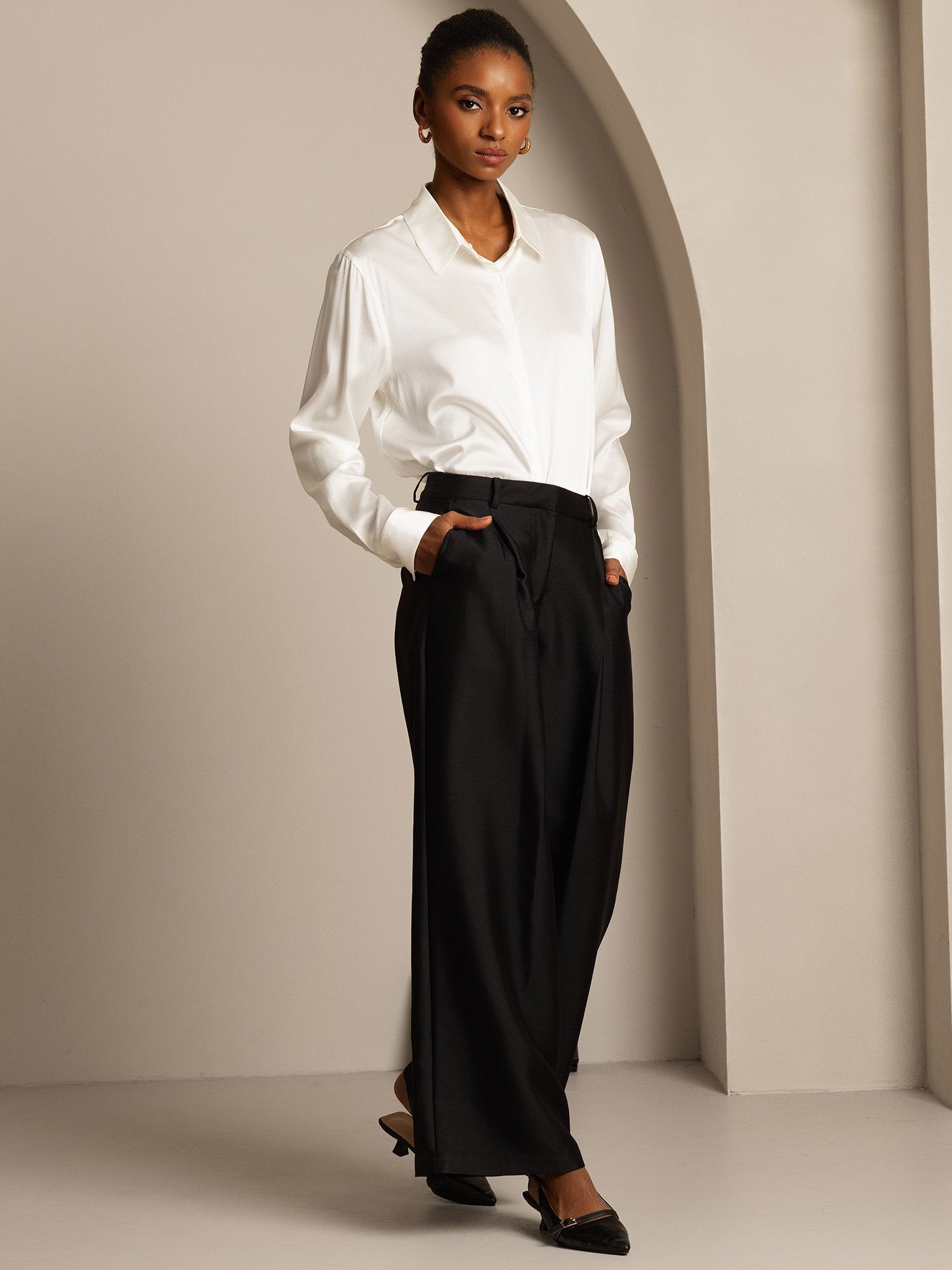 [Noir] SilkSilky-FR 32Momme Soie Womens Pants 006,