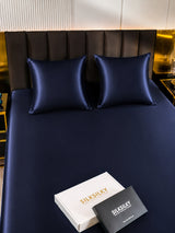 [Bleu Foncé] SilkSilky-FR Parure de Lit Soie 005