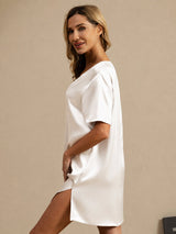 [Blanc] SilkSilky-FR Half Sleeve V Neck Chemises de nuit 005