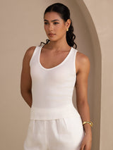 [Blanc] SilkSilky-FR Sleeveless Deep V Neck Top À Fines Brides 003