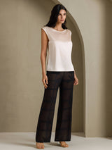 [Beige] SilkSilky-FR Cap Sleeve Round Neck Femme T-Shirt 003