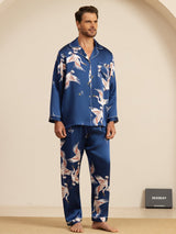 [Bleu Foncé] SilkSilky-FR Long Sleeve Lapel Collar Homme Pyjamas 003