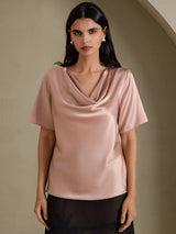 [Toscane] SilkSilky-FR Short Sleeve Cowl Neck Blouse 003
