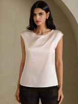 [Beige] SilkSilky-FR Cap Sleeve Round Neck Femme T-Shirt 003