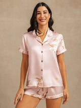 [Rose] SilkSilky-FR Short Sleeve Lapel Collar Femme Pyjamas 001