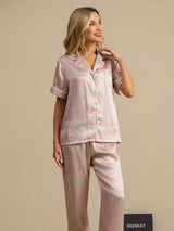 [Rose Cœur Geo] SilkSilky-FR Short Sleeve Lapel Collar Femme Pyjamas 003