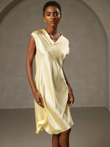 [Jaune] SilkSilky-FR Cap Sleeve V Neck Chemises de nuit 004