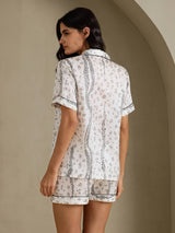 [Léopard Blanc] SilkSilky-FR Short Sleeve Notch Collar Femme Pyjamas 002