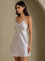 [Gris] SilkSilky-FR Sleeveless V Neck Chemises de nuit 006