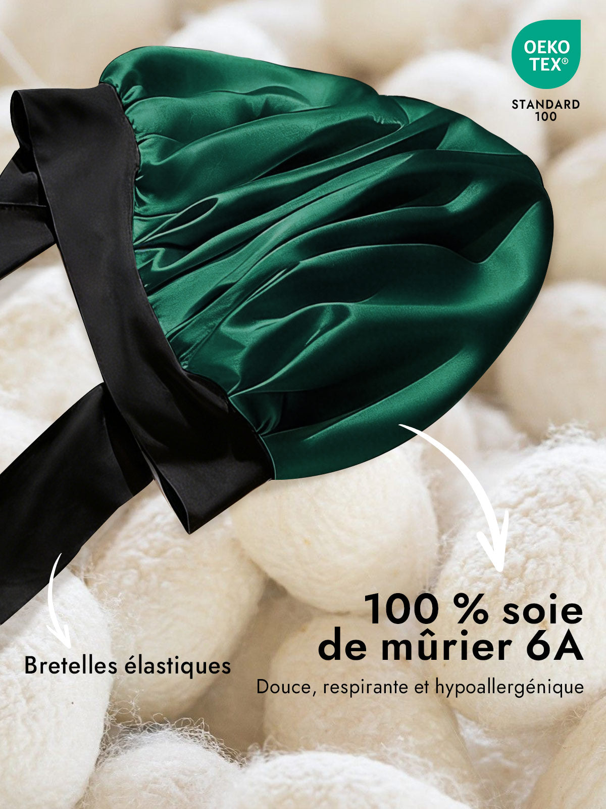 [Vert Foncé] SilkSilky-FR Soie Sleep Cap 002