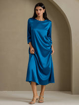 [Bleu Royal] SilkSilky-FR 3/4 Sleeve Round Neck Robes 007
