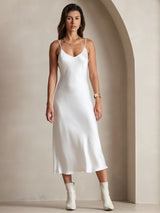[Blanc] SilkSilky-FR Sleeveless V Neck Robes 004