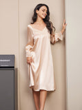 SilkSilky FR Pure Soie Manches longues Nightgown Champagne 003